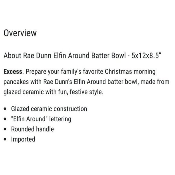 Rae Dunn ELFIN AROUND Batter Mixing Bowl‎ 5"×12"×8.5" Ceramic Christmas Baking - Picture 2 of 3